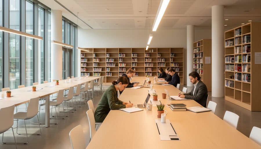 Estudantes em biblioteca